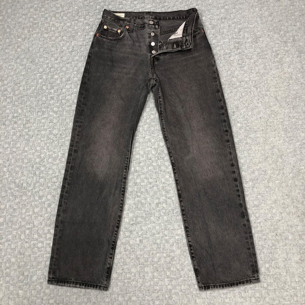 Levis Premium 501 Straight Leg Jeans Womens 25 Gray High Rise Charcoal Denim Day